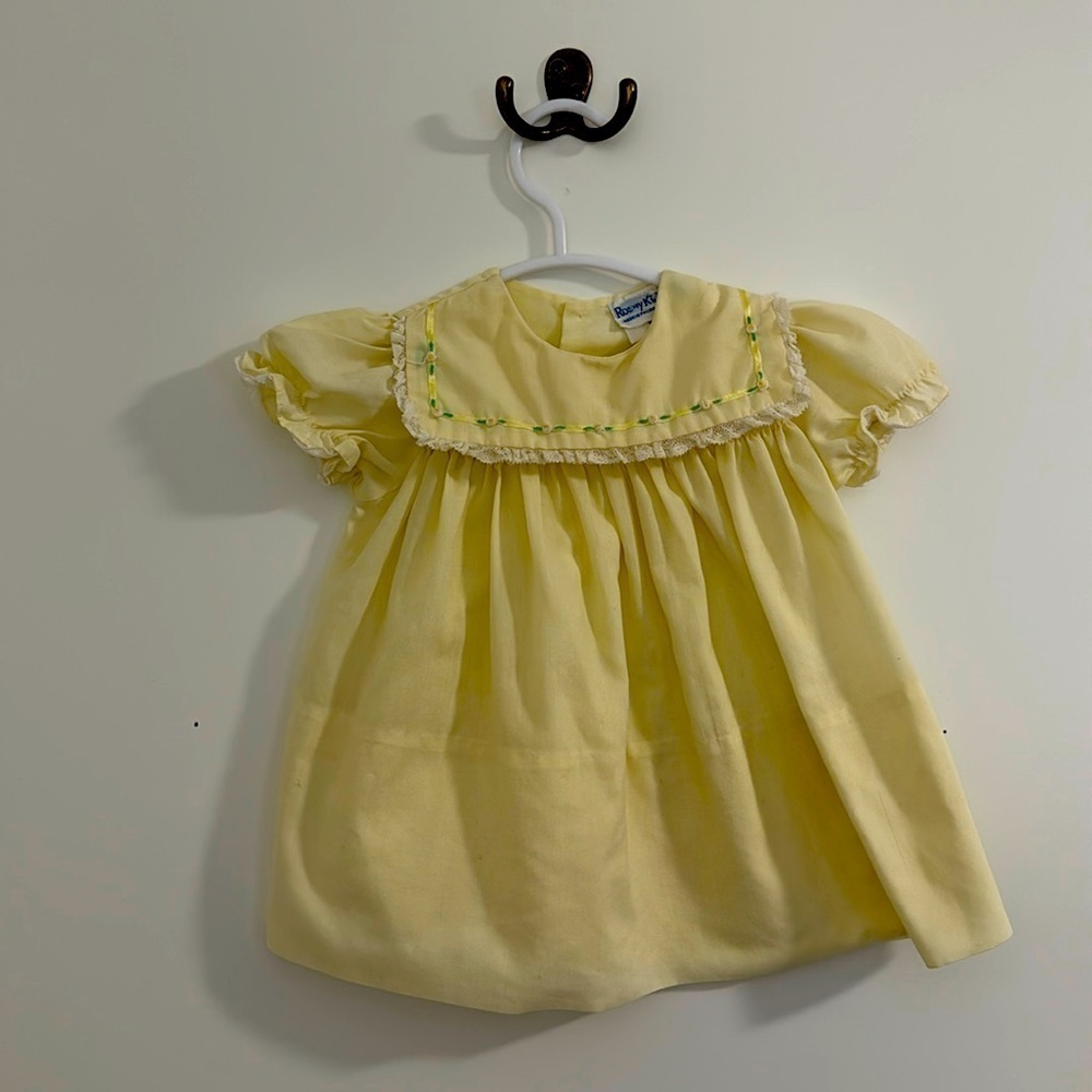 Vintage baby gown with ribbon, embroidery and lace detail